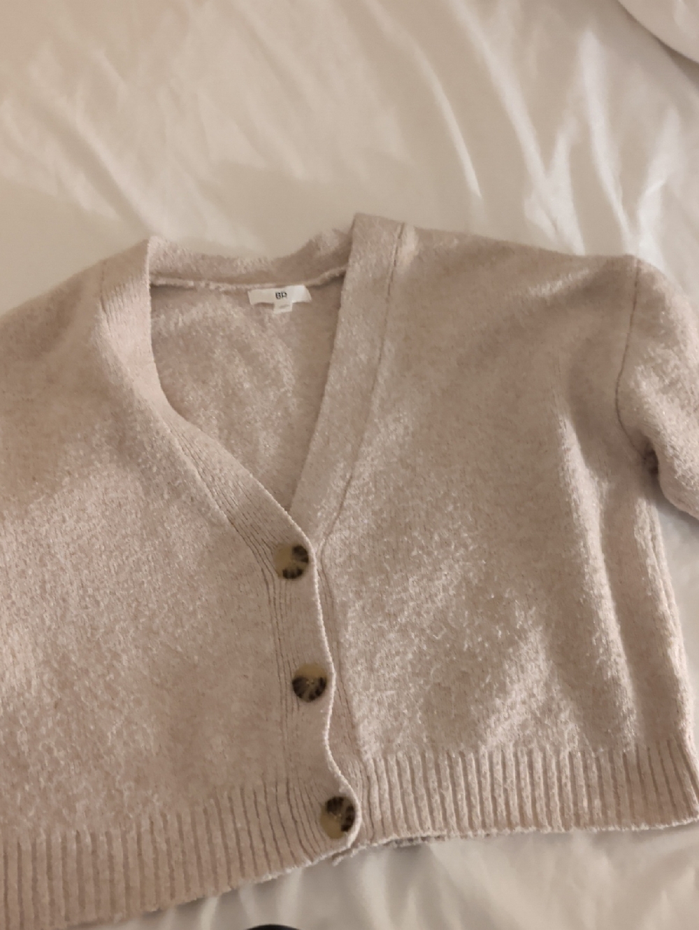 bp Cropped V-Neck Button Cardigan - Light Beige